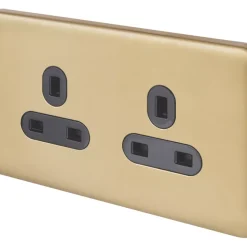 Schneider Electric Lisse Deco 13A 2-Gang Unswitched Plug Socket Satin Brass With Black Inserts