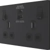 British General Evolve 13A 2-Gang SP Switched Socket + 3A 2-Outlet Type A & C USB Charger Matt Black With Black Inserts -British General Shop 417RF P