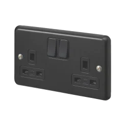 British General Shop 26 MK Contoura 13A 2-Gang DP Switched Plug Socket Black With Colour-Matched Inserts