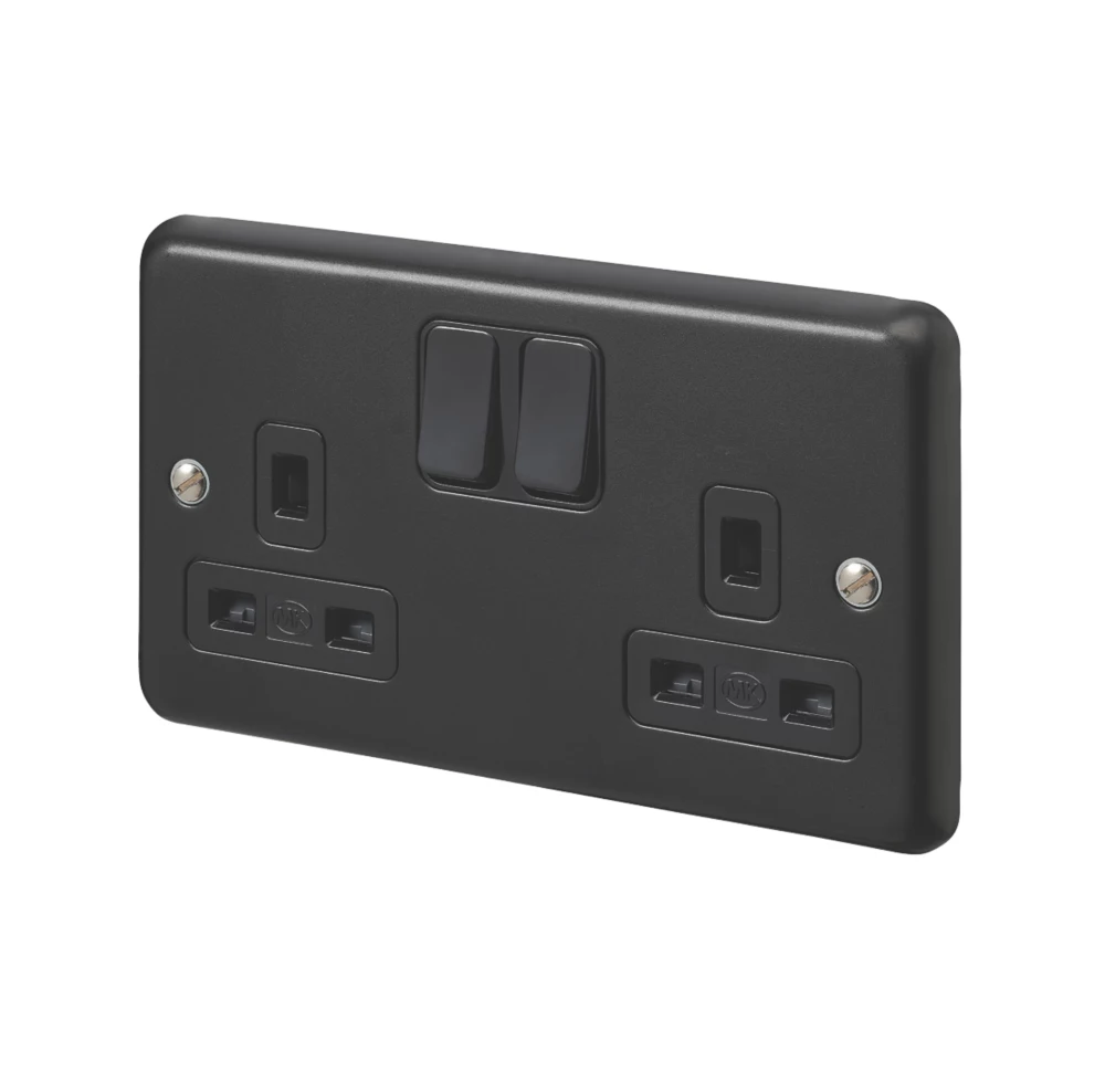 MK Contoura 13A 2-Gang DP Switched Plug Socket Black With Colour-Matched Inserts 3 MK Contoura 13A 2-Gang DP Switched Plug Socket Black With Colour-Matched Inserts
