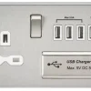 Knightsbridge FPR7USB4BCW 13A 1-Gang SP Switched Socket + 5.1A 4-Outlet Type A USB Charger Brushed Chrome With White Inserts -British General Shop 418TY P