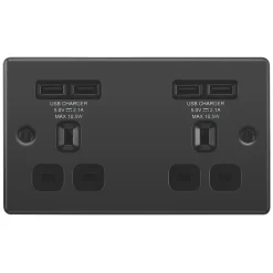 LAP 13A 2-Gang Unswitched Socket + 4.2A 4-Outlet Type A USB Charger Black Nickel With Black Inserts -British General Shop 4202T A2