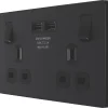 British General Evolve 13A 2-Gang SP Switched Socket + 3.1A 2-Outlet Type A USB Charger Matt Black With Black Inserts -British General Shop 420RF P