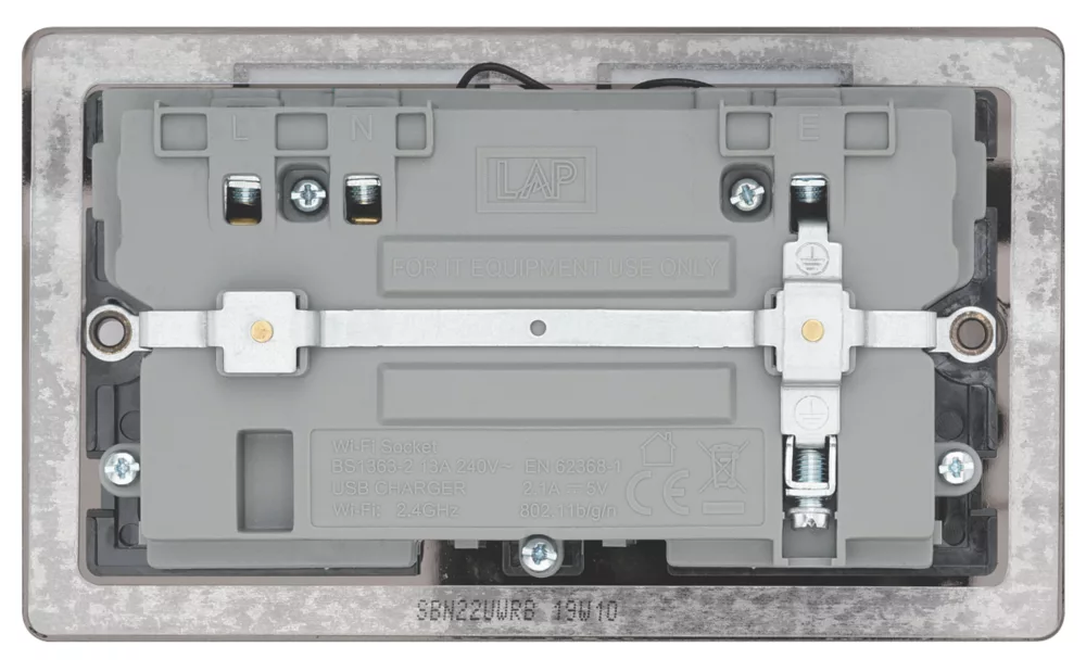 LAP 13A 2-Gang SP Switched Wi-Fi Extender Socket + 2.1A 1-Outlet Type A USB Charger Black Nickel With Black Inserts 6 LAP 13A 2-Gang SP Switched Wi-Fi Extender Socket + 2.1A 1-Outlet Type A USB Charger Black Nickel With Black Inserts - Image 4