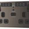LAP 13A 2-Gang SP Switched Wi-Fi Extender Socket + 2.1A 1-Outlet Type A USB Charger Black Nickel With Black Inserts -British General Shop 422HF P