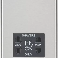 Knightsbridge CL89BC 2-Gang Dual Voltage Shaver Socket 115 V / 230V Brushed Chrome With Black Inserts
