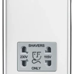 Knightsbridge CL89PCG 2-Gang Dual Voltage Shaver Socket 115 V / 230V Polished Chrome With Colour-Matched Inserts