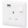 MK Base 13A 1-Gang DP Switched Socket + 2.4A 1-Outlet Type A USB Charger White With White Inserts -British General Shop 425PF P