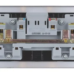 Schneider Electric Ultimate Low Profile 13A 2-Gang SP Switched Plug Socket Brushed Chrome With Black Inserts -British General Shop 4276J A3