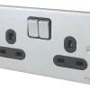 Schneider Electric Ultimate Low Profile 13A 2-Gang SP Switched Plug Socket Brushed Chrome With Black Inserts -British General Shop 4276J P