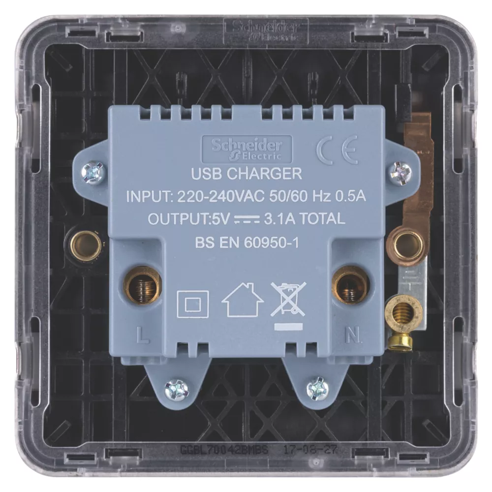 Schneider Electric Lisse Deco 3.1A 2-Outlet Type A USB Socket Mocha Bronze With Black Inserts 6 Schneider Electric Lisse Deco 3.1A 2-Outlet Type A USB Socket Mocha Bronze With Black Inserts - Image 4