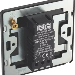 British General Evolve 1-Gang 2-Way LED Trailing Edge Single Push Dimmer Switch With Rotary Control Black With Black Inserts -British General Shop 428PY A4