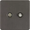 Knightsbridge SF0140SB 2-Gang Isolated Coaxial TV & F-Type Satellite Socket Smoked Bronze -British General Shop 428TY P