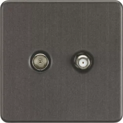 Knightsbridge SF0140SB 2-Gang Isolated Coaxial TV & F-Type Satellite Socket Smoked Bronze