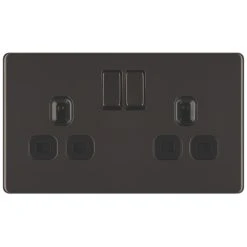 LAP 13A 2-Gang DP Switched Power Sockets Black Nickel With Black Inserts 5 Pack