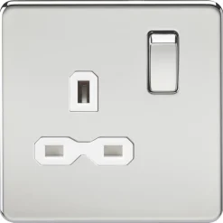 Knightsbridge SFR7000PCW 13A 1-Gang DP Switched Single Socket Polished Chrome With White Inserts