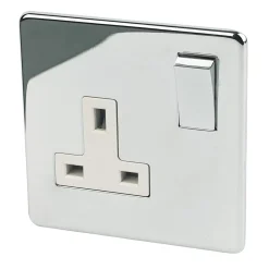 Crabtree Platinum 13A 1-Gang DP Switched Plug Socket Polished Chrome With White Inserts