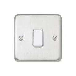 MK Contoura 10A 1-Gang 2-Way Switch Brushed Stainless Steel With White Inserts -British General Shop 436RG A1