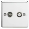 Knightsbridge CL014PC 2-Gang Isolated Coaxial TV & F-Type Satellite Socket Polished Chrome -British General Shop 436TY P