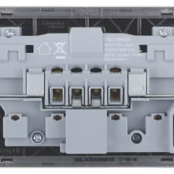 Schneider Electric Lisse Deco 13A 2-Gang SP Switched Socket + 2.1A 2-Outlet Type A USB Charger Brushed Stainless Steel With Black Inserts -British General Shop 440CC A3