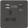 Knightsbridge SFR9124SB 13A 1-Gang SP Switched Socket + 2.4A 2-Outlet Type A USB Charger Smoked Bronze With Black Inserts -British General Shop 441TX P