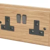 Varilight 13AX 2-Gang DP Switched Plug Socket Classic Oak With Black Inserts 2 Varilight 13AX 2-Gang DP Switched Plug Socket Classic Oak With Black Inserts -British General Shop 4439H P