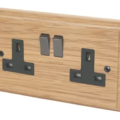 Varilight 13AX 2-Gang DP Switched Plug Socket Classic Oak With Black Inserts