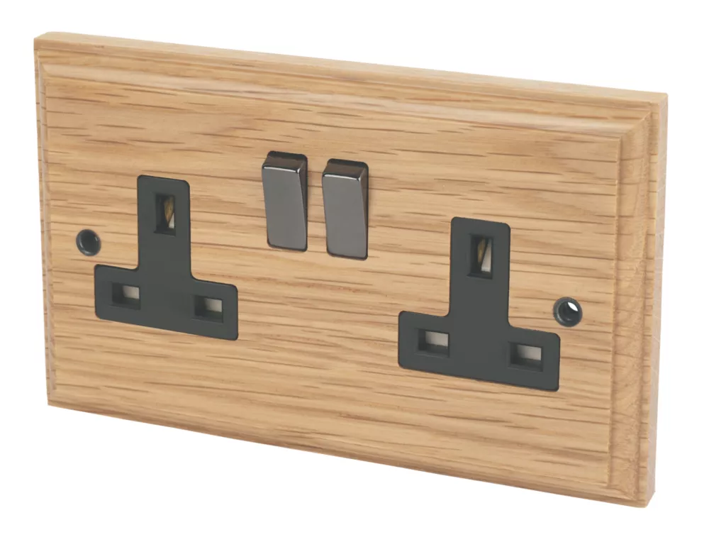 Varilight 13AX 2-Gang DP Switched Plug Socket Classic Oak With Black Inserts 3 Varilight 13AX 2-Gang DP Switched Plug Socket Classic Oak With Black Inserts