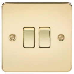 Knightsbridge FP3000PB 10AX 2-Gang 2-Way Light Switch Polished Brass