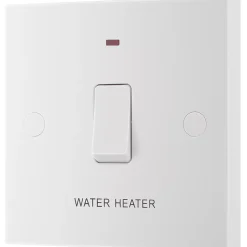 British General 900 Series 20A 1-Gang DP 'Water Heater' Printed Switch White With LED