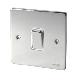 Schneider Electric Ultimate Low Profile 16AX 1-Gang Intermediate Switch Polished Chrome With White Inserts