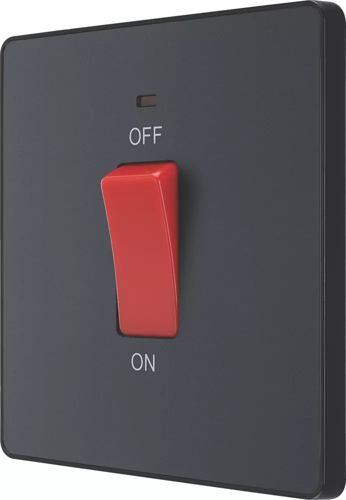 British General Evolve 45A 1-Gang 2-Pole Cooker Switch Grey With LED With Black Inserts 3 British General Evolve 45A 1-Gang 2-Pole Cooker Switch Grey With LED With Black Inserts