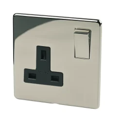 Crabtree Platinum 13A 1-Gang DP Switched Plug Socket Black Nickel With Black Inserts