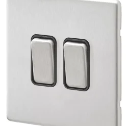 MK Aspect 10AX 2-Gang 2-Way Switch Brushed Stainless Steel With Black Inserts