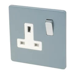 Varilight 13AX 1-Gang DP Switched Plug Socket Sky Blue With White Inserts