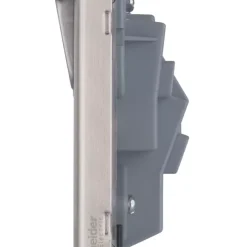 Schneider Electric Lisse Deco 13A 1-Gang SP Switched Plug Socket Brushed Stainless Steel With Black Inserts -British General Shop 472CC A2