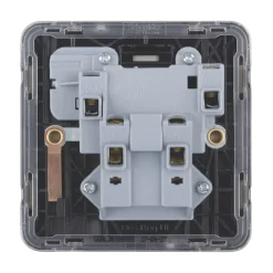 Schneider Electric Lisse Deco 13A 1-Gang SP Switched Plug Socket Brushed Stainless Steel With Black Inserts -British General Shop 472CC A3