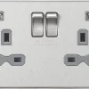 Knightsbridge FPR9904NBCG 13A 2-Gang SP Switched Socket + 2.4A 2-Outlet Type A USB Charger Brushed Chrome With Colour-Matched Inserts -British General Shop 472TY P