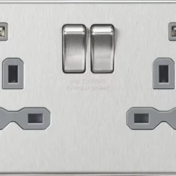 Knightsbridge FPR9904NBCG 13A 2-Gang SP Switched Socket + 2.4A 2-Outlet Type A USB Charger Brushed Chrome With Colour-Matched Inserts