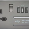 Knightsbridge SFR7USB4BN 13A 1-Gang SP Switched Socket + 5.1A 4-Outlet Type A USB Charger Black Nickel With Black Inserts -British General Shop 473TY P