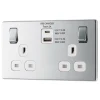 LAP 13A 2-Gang DP Switched Socket + 4.2A 2-Outlet Type A & C USB Charger Polished Chrome With White Inserts -British General Shop 474KJ P