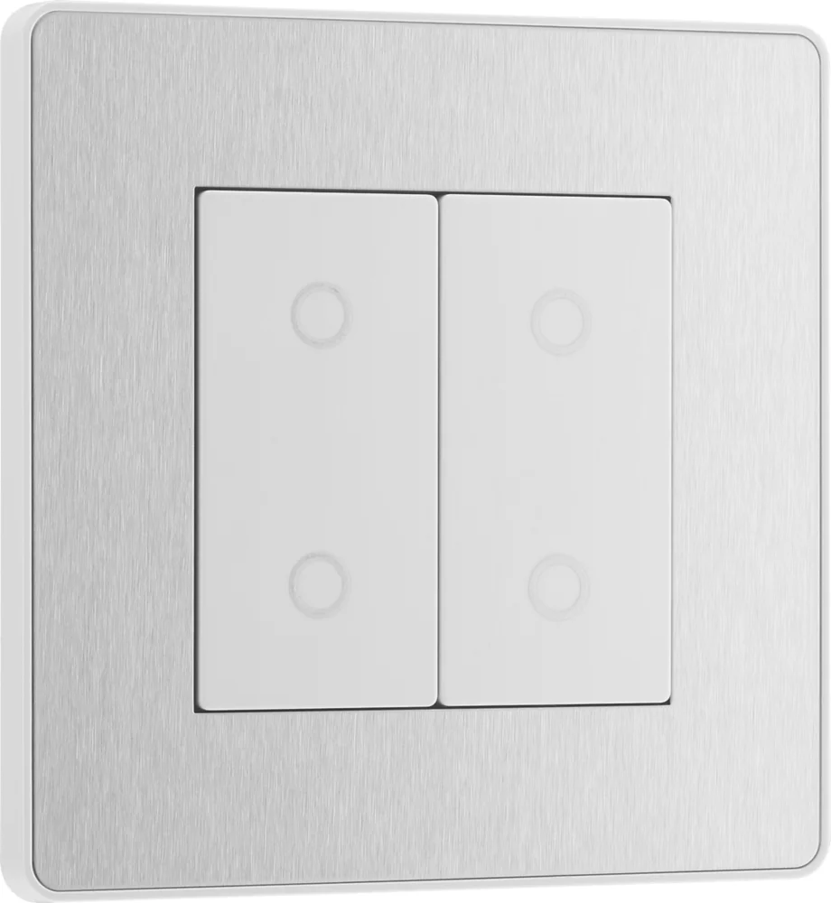 British General Evolve 2-Gang 2-Way LED Double Secondary Touch Trailing Edge Dimmer Switch Brushed Steel With White Inserts 4 British General Evolve 2-Gang 2-Way LED Double Secondary Touch Trailing Edge Dimmer Switch Brushed Steel With White Inserts - Image 2