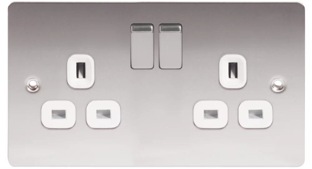 LAP 13A 2-Gang DP Switched Plug Socket Brushed Stainless Steel With White Inserts 4 LAP 13A 2-Gang DP Switched Plug Socket Brushed Stainless Steel With White Inserts - Image 2