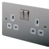 LAP 13A 2-Gang DP Switched Plug Socket Brushed Stainless Steel With White Inserts -British General Shop 47502 P