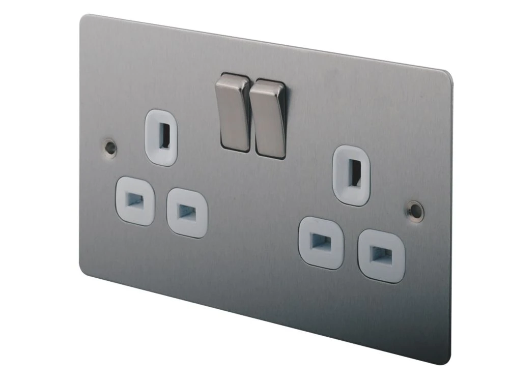LAP 13A 2-Gang DP Switched Plug Socket Brushed Stainless Steel With White Inserts 3 LAP 13A 2-Gang DP Switched Plug Socket Brushed Stainless Steel With White Inserts