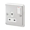 MK Contoura 13A 1-Gang DP Switched Plug Socket Brushed Stainless Steel With White Inserts -British General Shop 475RG P