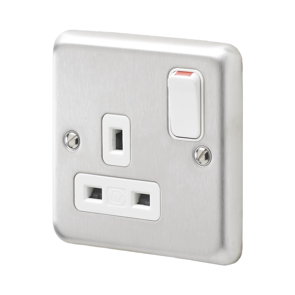 MK Contoura 13A 1-Gang DP Switched Plug Socket Brushed Stainless Steel With White Inserts 3 MK Contoura 13A 1-Gang DP Switched Plug Socket Brushed Stainless Steel With White Inserts