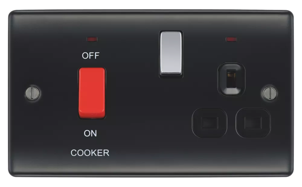 British General Nexus Metal 45A 2-Gang DP Cooker Switch & 13A DP Switched Socket Matt Black With LED With Black Inserts 4 British General Nexus Metal 45A 2-Gang DP Cooker Switch & 13A DP Switched Socket Matt Black With LED With Black Inserts - Image 2