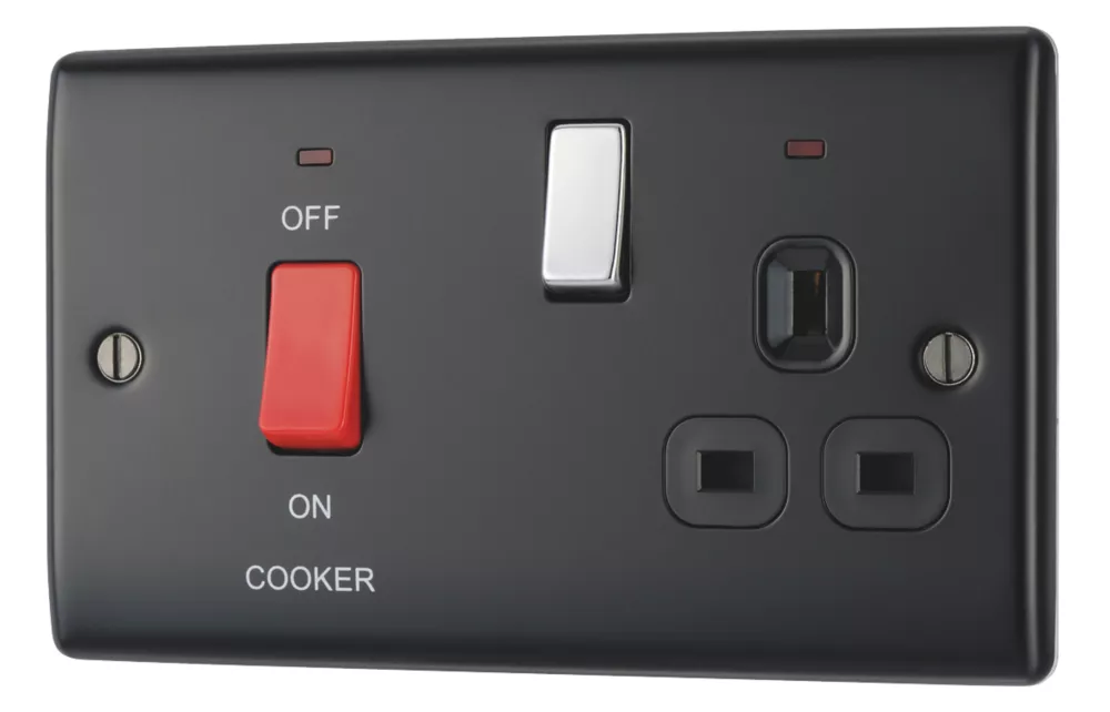 British General Nexus Metal 45A 2-Gang DP Cooker Switch & 13A DP Switched Socket Matt Black With LED With Black Inserts 5 British General Nexus Metal 45A 2-Gang DP Cooker Switch & 13A DP Switched Socket Matt Black With LED With Black Inserts - Image 3