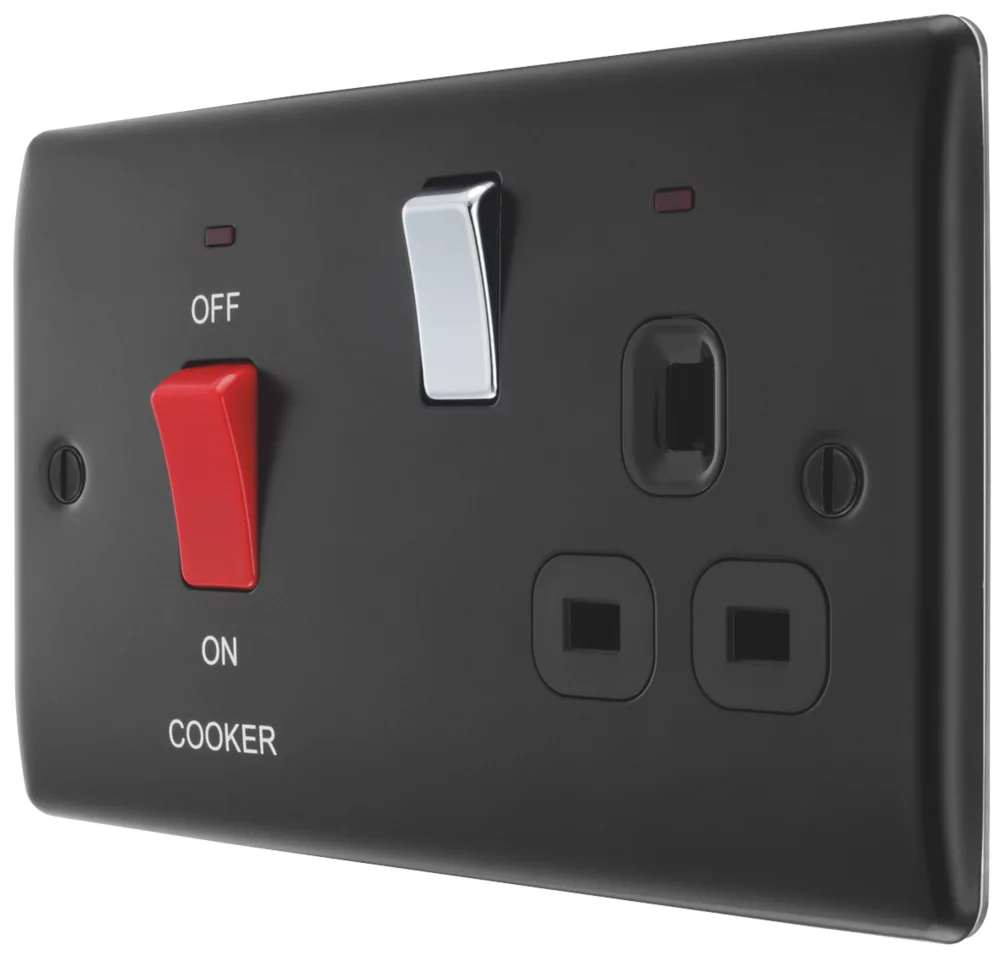 British General Nexus Metal 45A 2-Gang DP Cooker Switch & 13A DP Switched Socket Matt Black With LED With Black Inserts 6 British General Nexus Metal 45A 2-Gang DP Cooker Switch & 13A DP Switched Socket Matt Black With LED With Black Inserts - Image 4